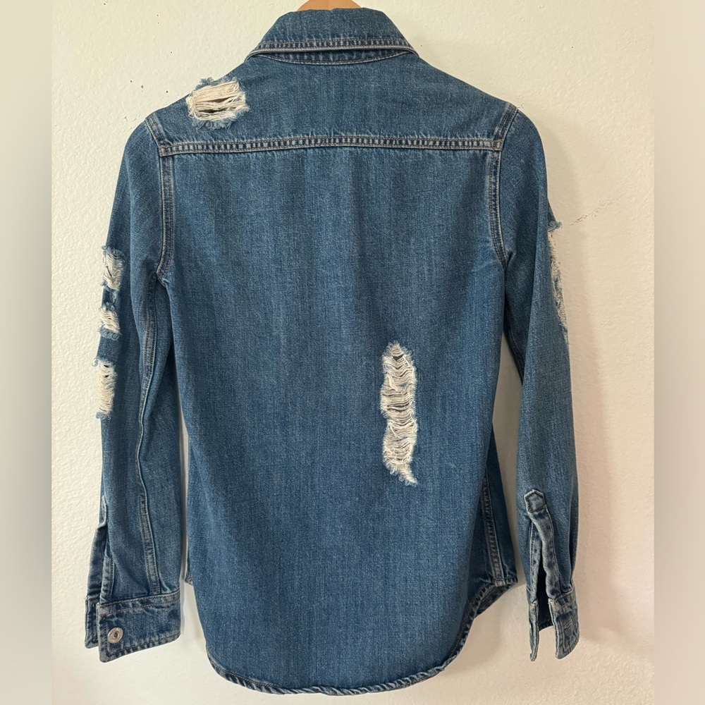 EUC Moschino Couture Distressed Denim Jean Shirt Jacket Size 2 X small Italy - Picture 3 of 16
